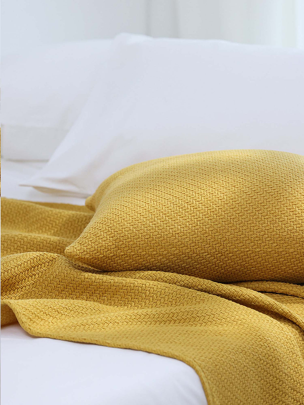Textured Fringe Knitted Throw Blanket & Pillow Cover Set