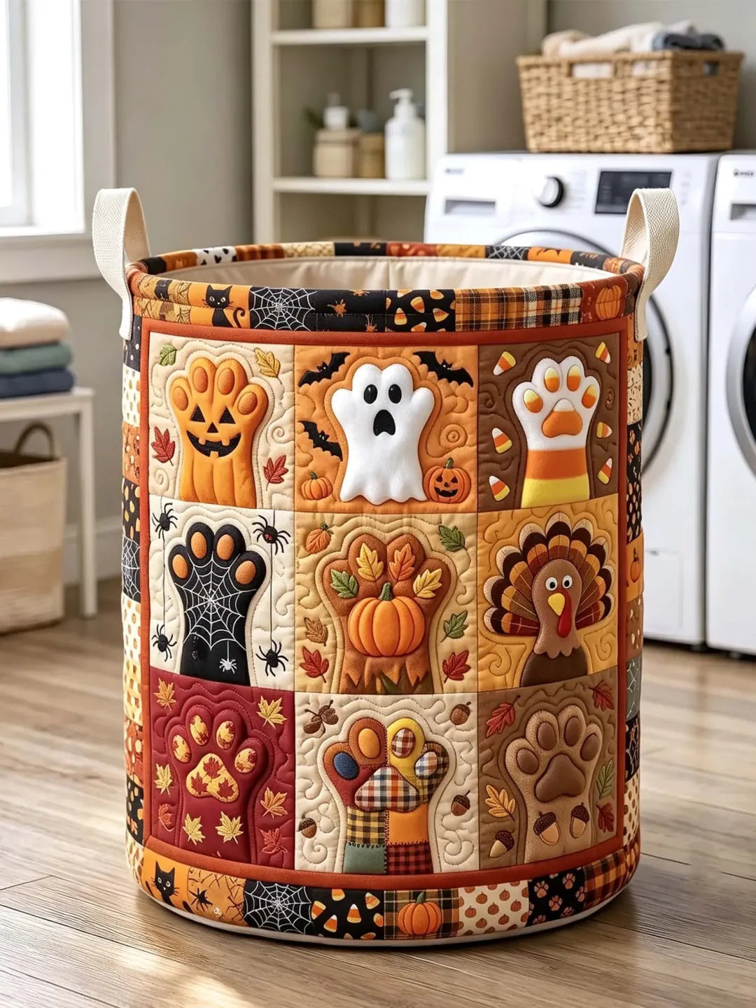Gekleed wasmand – Halloween-pompoenen, geesten en kalkoenpoten