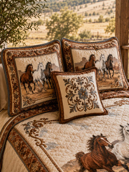 H.PAI Equestrian Horse Patchwork Quilted 3-Piece Bedding Set