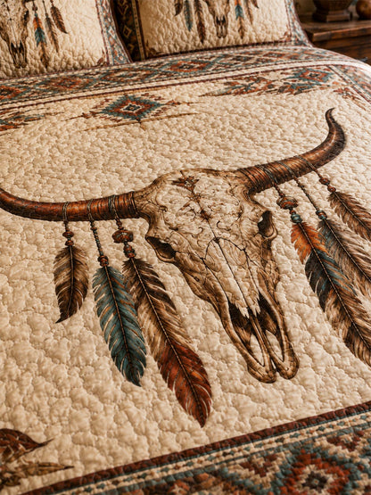 H.PAI Longhorn Skull Western Quilted 3-Piece Bedding Set