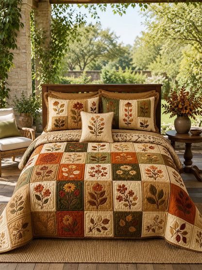 Autumn Botanical Quilted 3-Piece Bedding Set