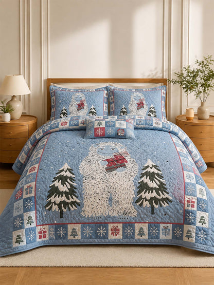 Snowy Yeti Winter Wonderland Quilted 3-Piece Bedding Set