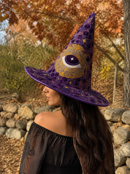 H.PAI Mystic Moon Eye Celestial Gothic Handcrafted Quilted Witch Hat
