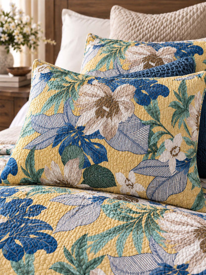 Tropical Botanical Garden 100% Cotton Quilted Bedding Set