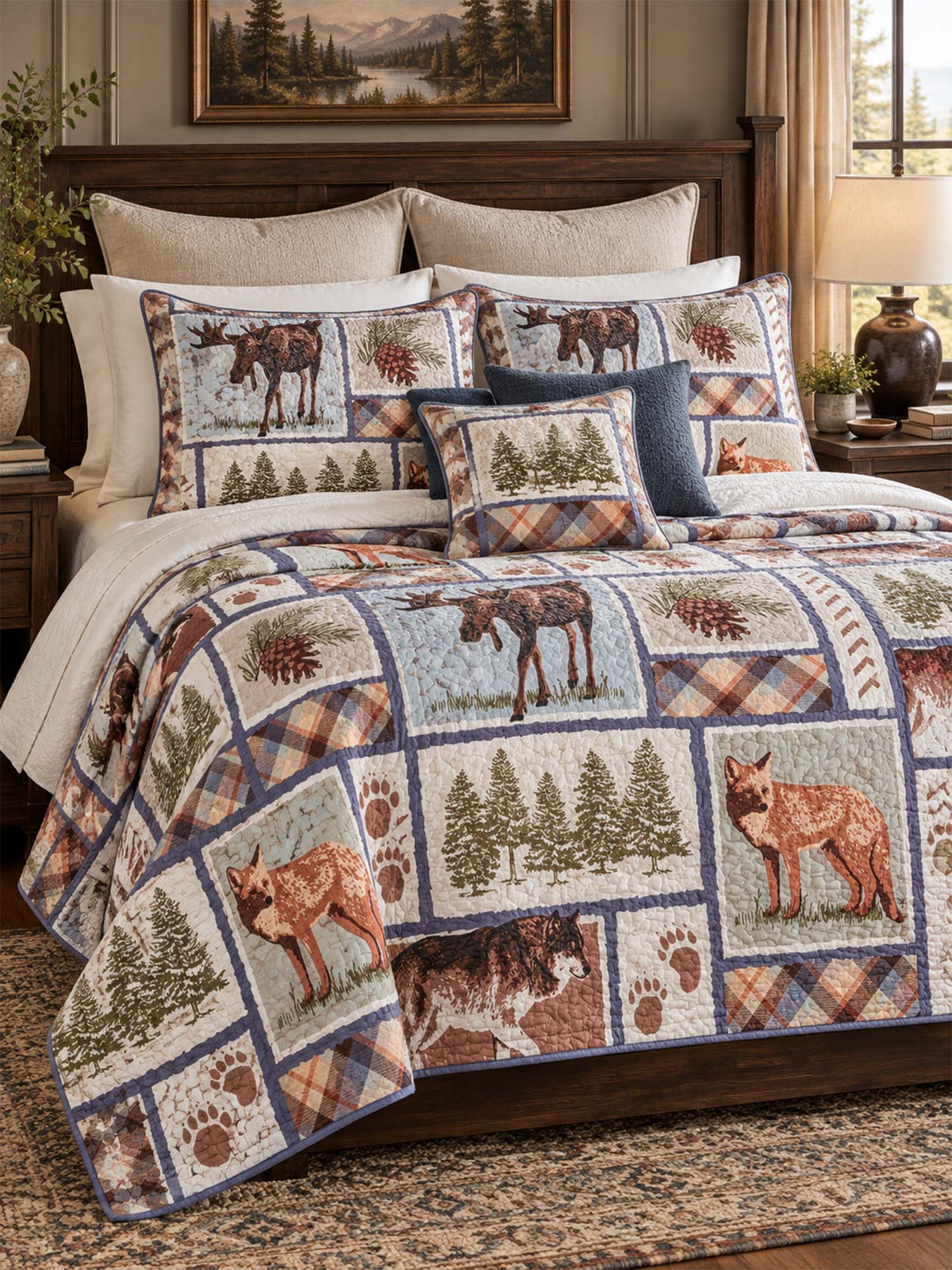 Moose & Fox Woodland Plaid Quilted 3-Piece Bedding Set