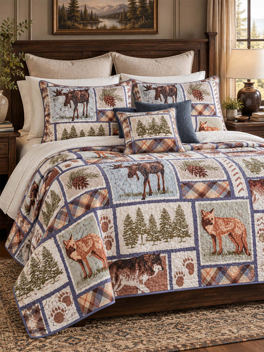 Moose & Fox Woodland Plaid Quilted 3-Piece Bedding Set