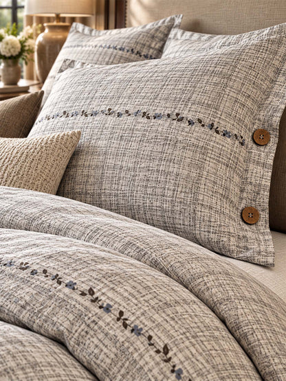 Vintage Botanical Leaf Linen 4-Piece Duvet Cover Bedding Set