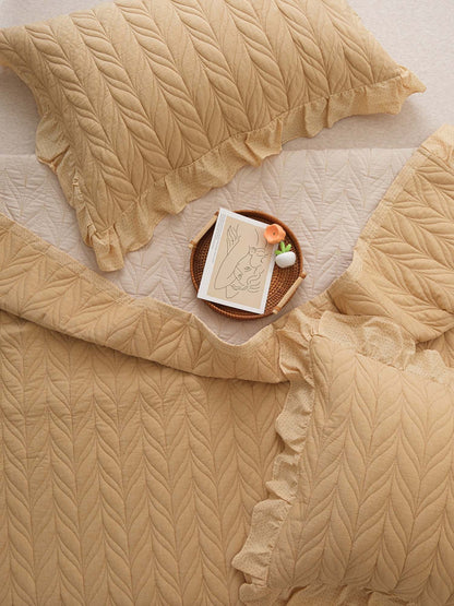 Sage Leaf Double-Layer Gauze Quilted 3-Piece Bedding Set