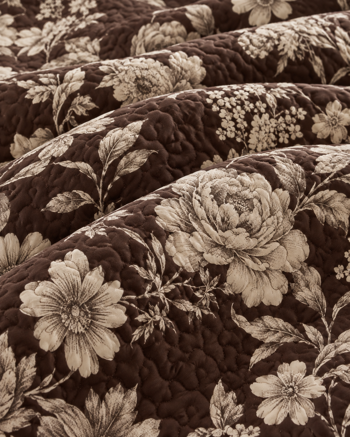 Mocha Vintage Floral Quilted 3-Piece Bedding Set