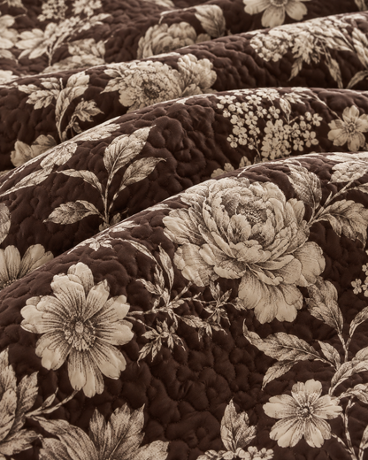 Mocha Vintage Floral Quilted 3-Piece Bedding Set