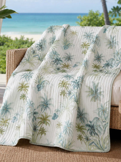 Tropical Palm Garden Quilted Blanket