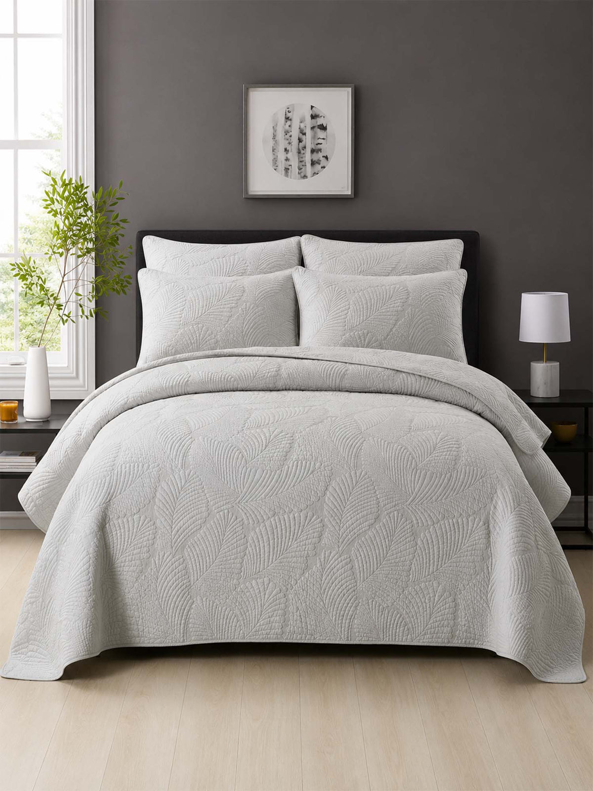 Leaf Texture Quilted 3-Piece Bedding Set