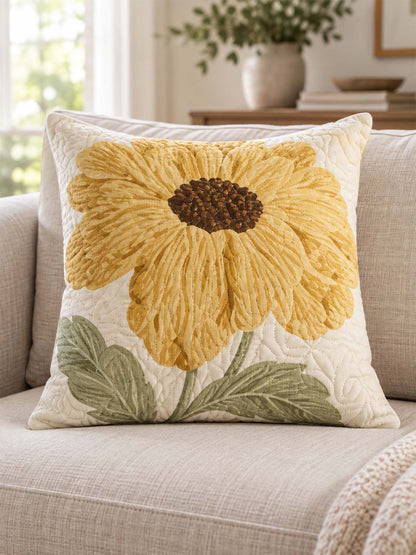 Golden Sunflower Cottage Quilted Pillow Cover