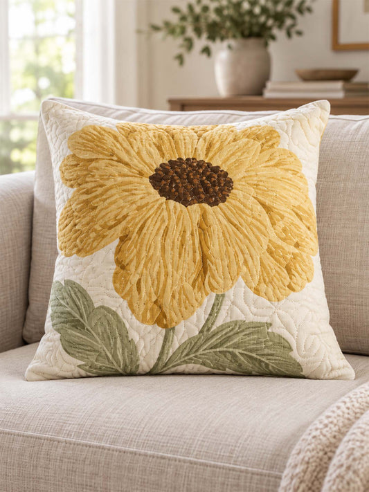 Golden Sunflower Cottage Quilted Pillow Cover