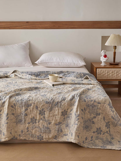 Vintage Floral 100% Cotton Gauze Soft Puff Blanket