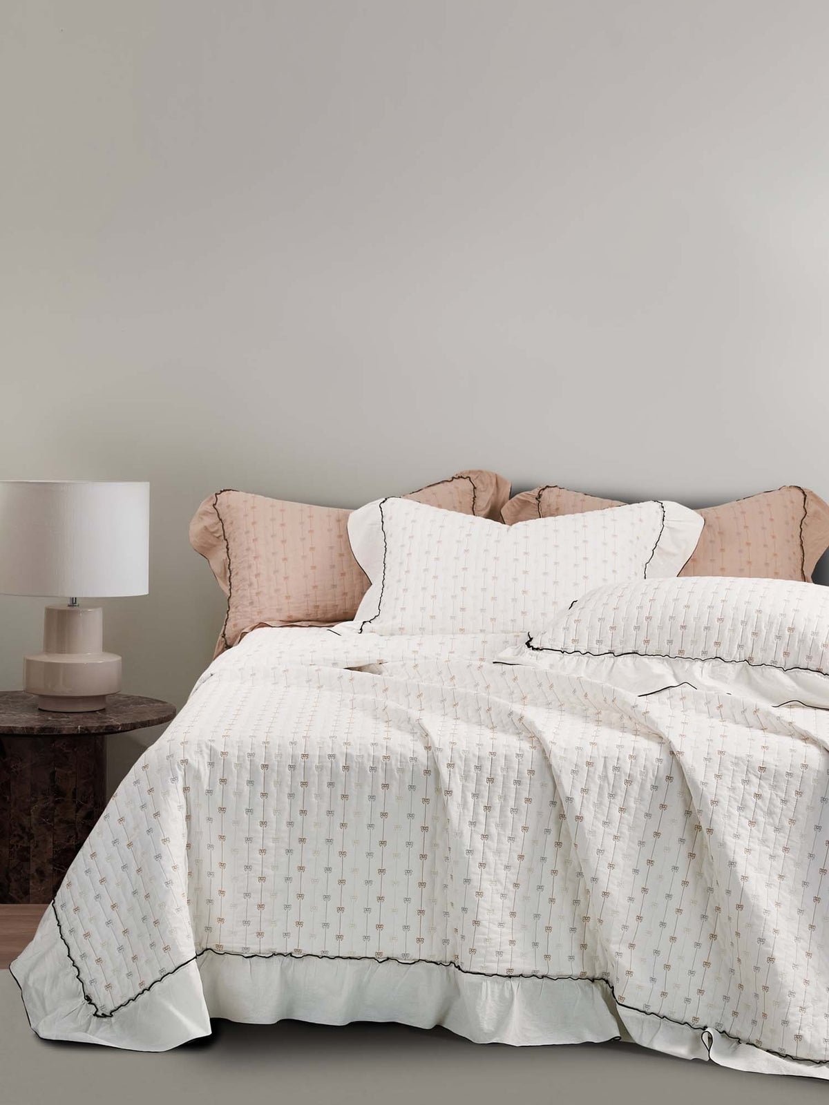 Petite Bow Ruffle Quilted 3-Piece Bedding Set