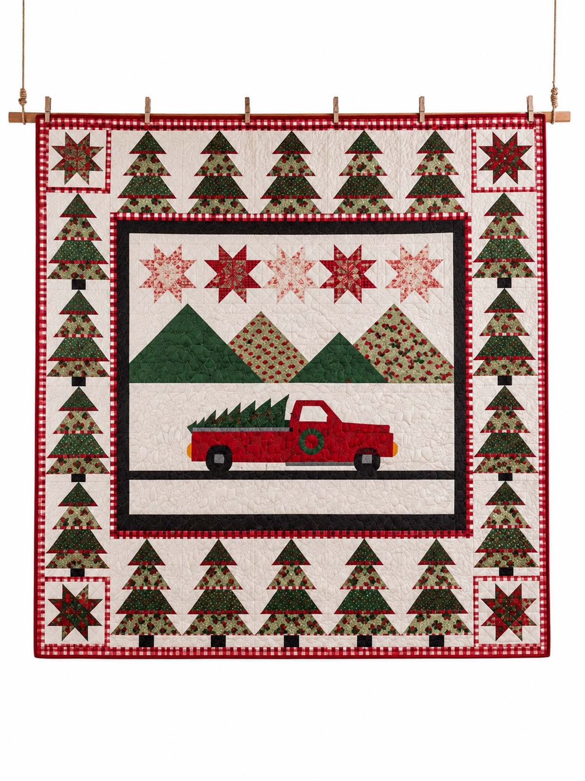 Christmas Tree Farm Truck Quilted 3-Piece Bedding Set