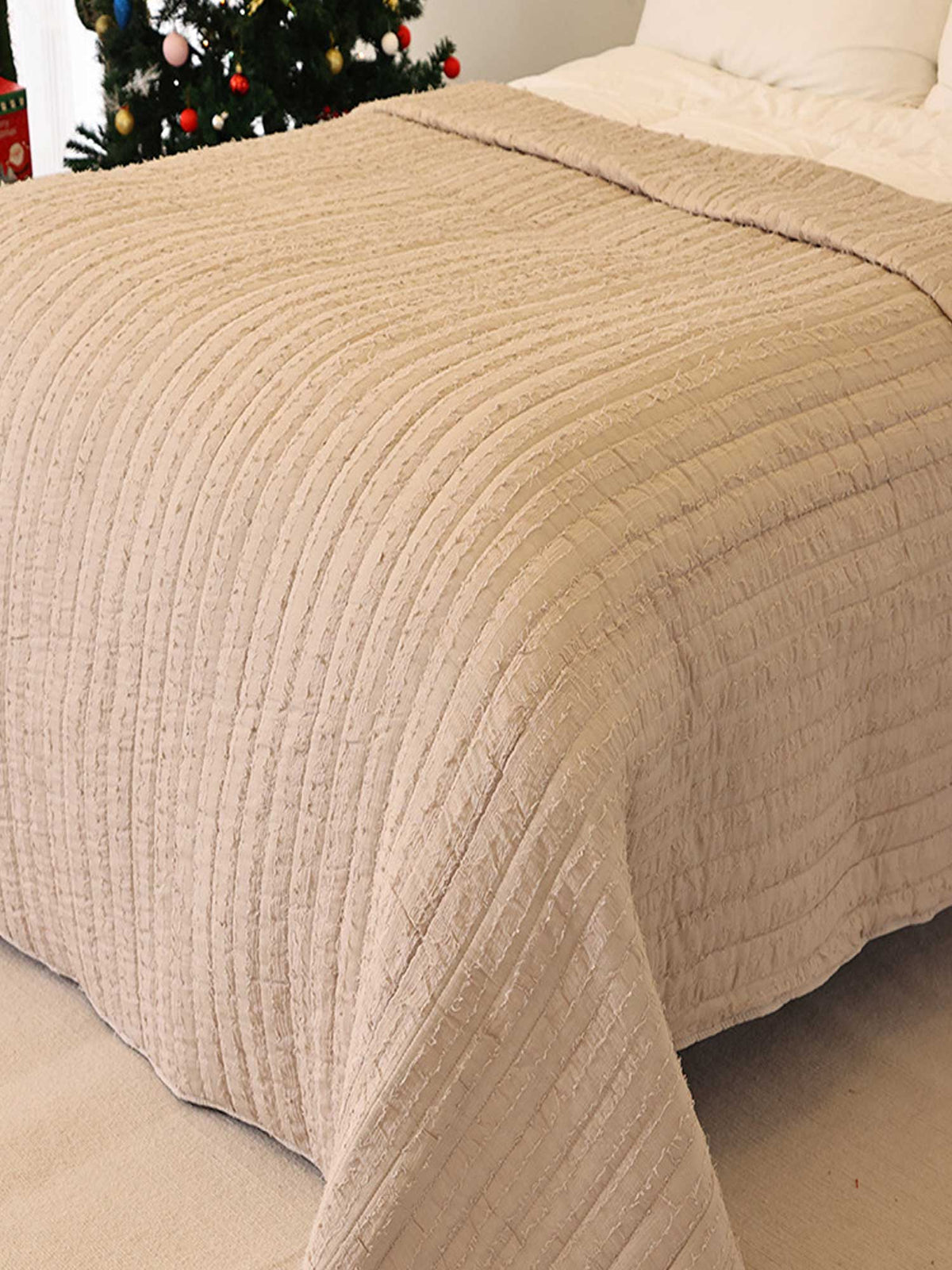 Solid 100% Cotton Bed Cover 3‑Piece Set Quilted