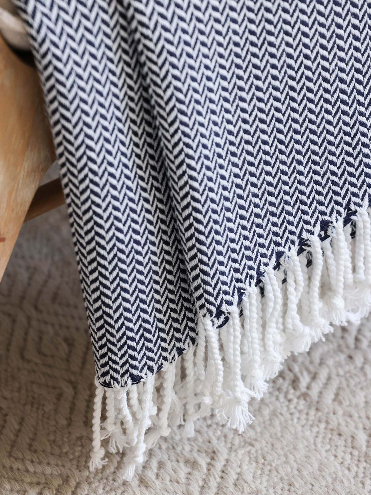 Classic Herringbone Cotton Throw Blanket