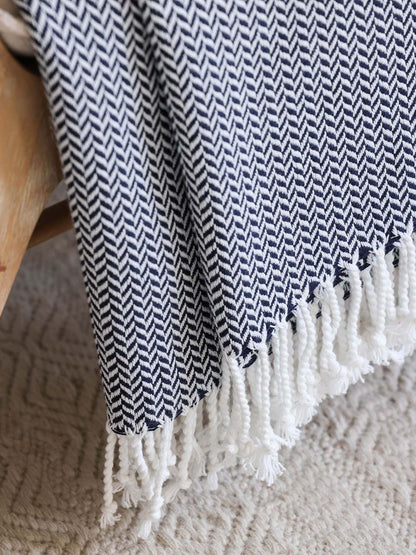 Classic Herringbone Cotton Throw Blanket