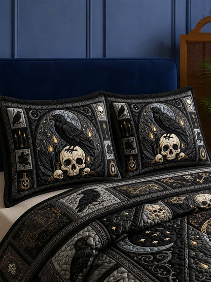 H.PAI Raven Midnight Relic Quilted 3-Piece Bedding Set