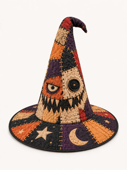 Patchwork Button-Eye Monster Gothic Handcrafted Quilted Witch Hat