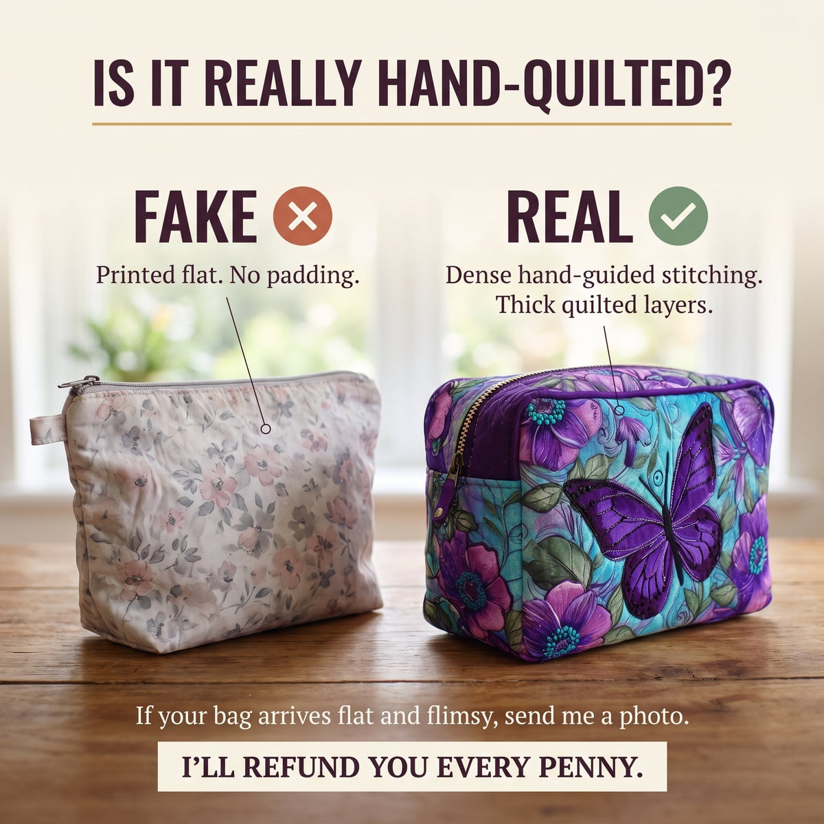 Butterfly Bloom Quilted Makeup Bag