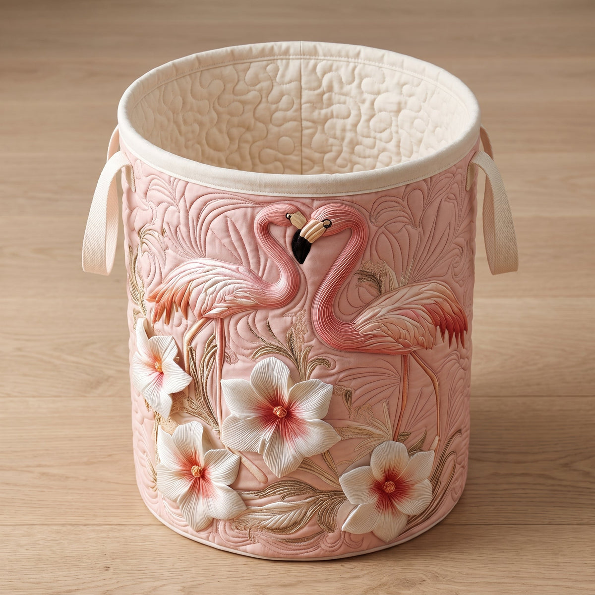 Floral Flamingo Quilted Laundry Basket