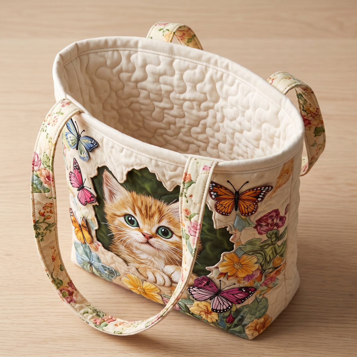 Butterfly Cat Quilted Tote Bag