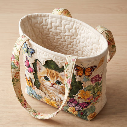 Butterfly Cat Quilted Tote Bag
