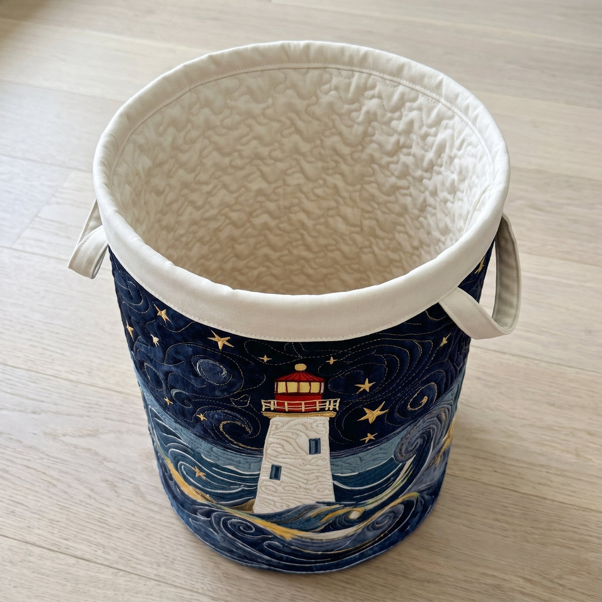 Lighthouse at Dusk Quilted Laundry Basket