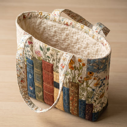 Artisan Quilted Bag - Books and Flowers