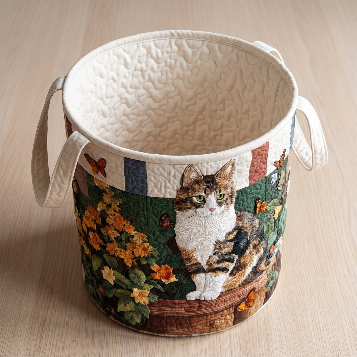 Cat Among the Petals Quilted Laundry Basket
