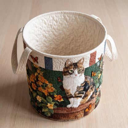Cat Among the Petals Quilted Laundry Basket