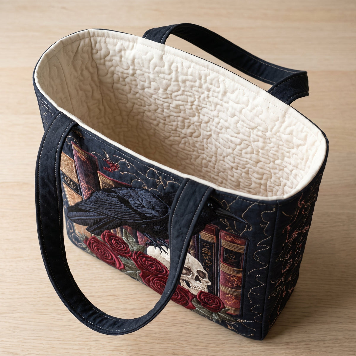 Mystic Raven Book Quilted Tote Bag