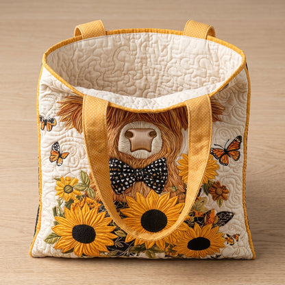 Quilted Bag - Highland Cow with Sunflowers