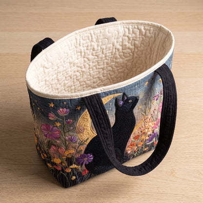 Blossom Night Cat Quilted Tote Bag