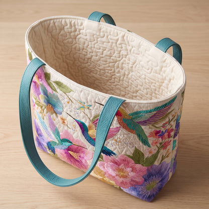 Hummingbird Garden Bloom Quilted Tote Bag