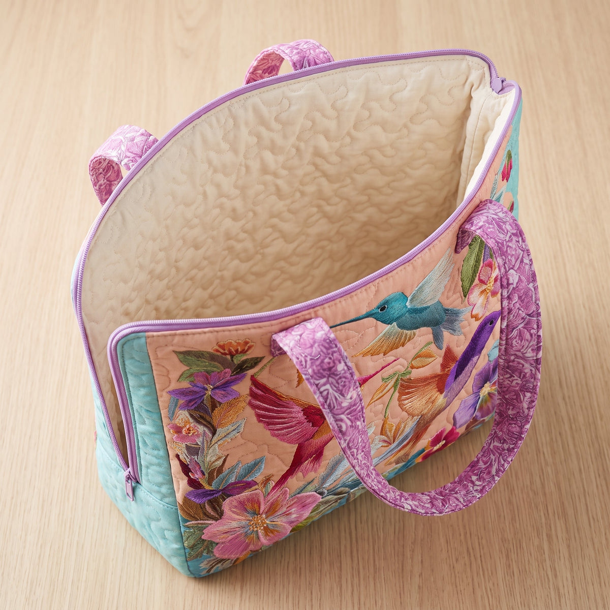 Hummingbird Flower Quilted Tote Bag
