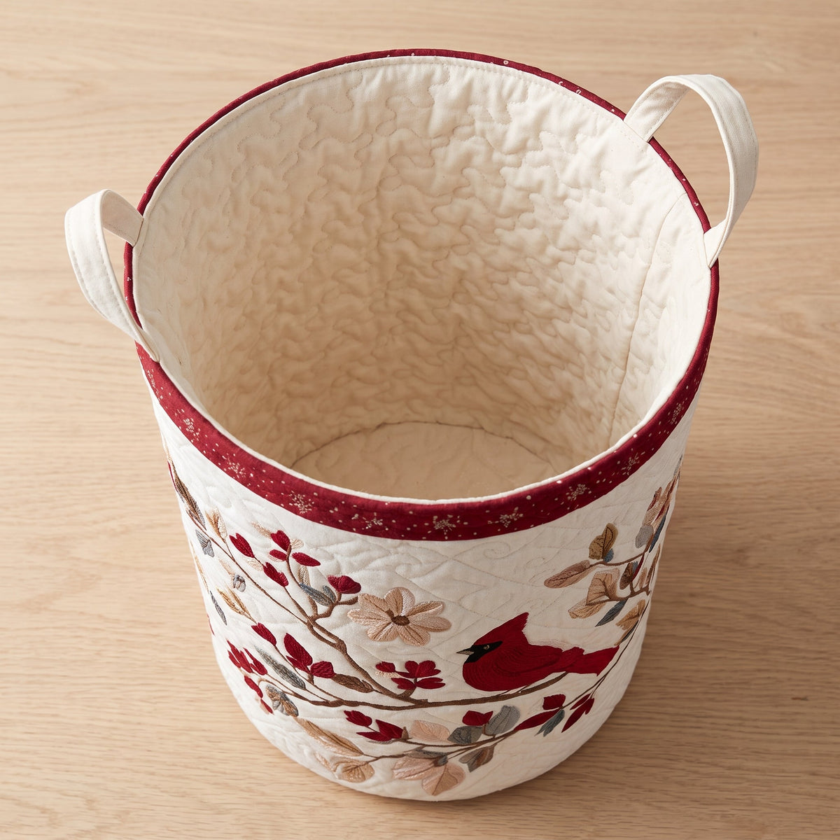 Carmine Leaves Quilted Laundry Basket