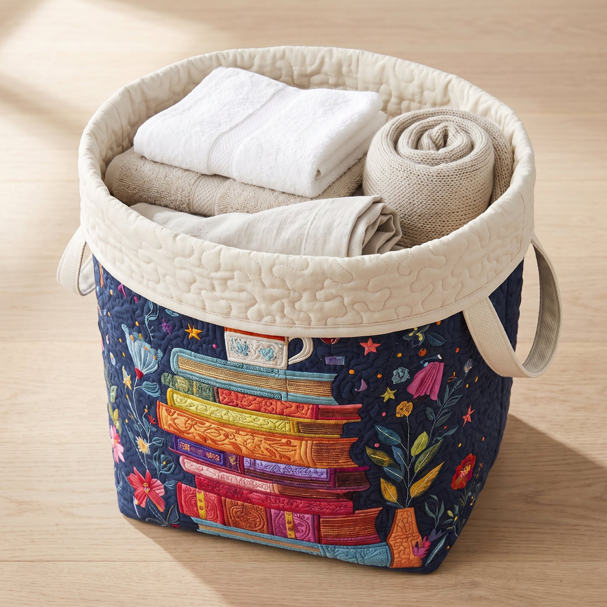 Dreamy Pages Quilted Laundry Basket