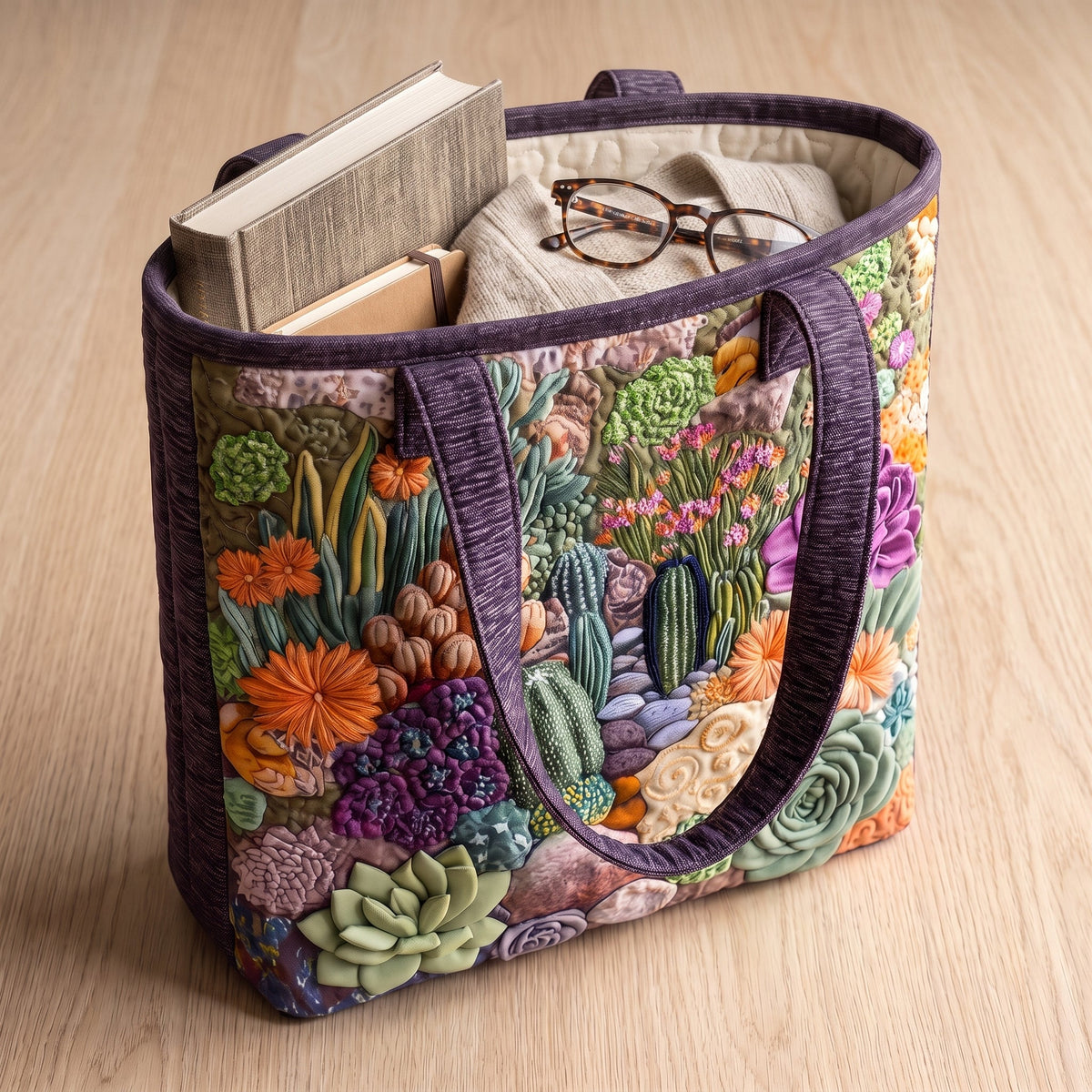 Artisanal Tote Bag - Succulent Garden
