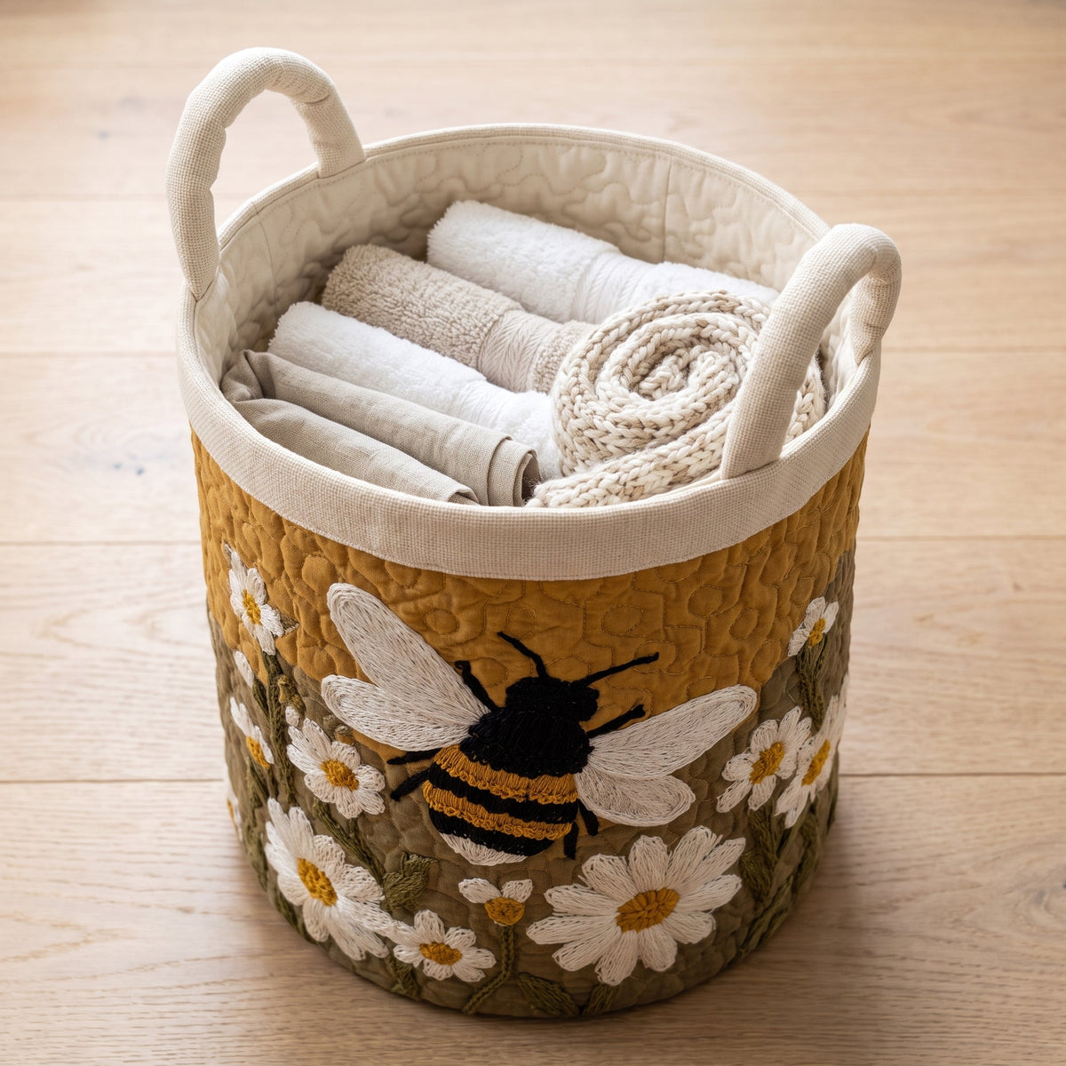 Daisy & Bee Quilted Laundry Basket