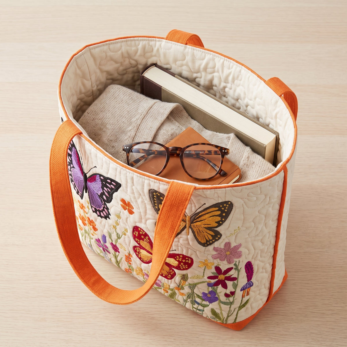 Butterfly Flower Garden Quilted Tote Bag