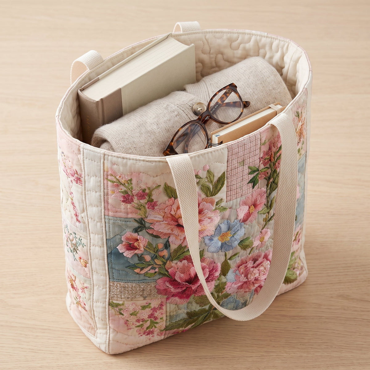 Blooming Flower Quilted Tote Bag