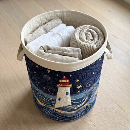 Lighthouse at Dusk Quilted Laundry Basket