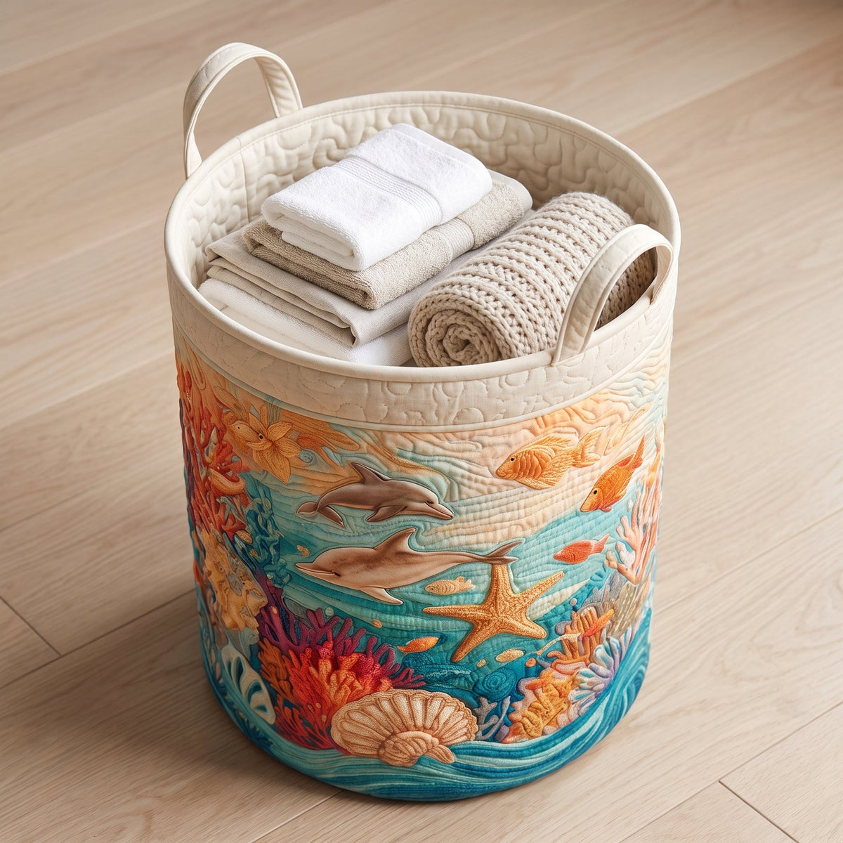 Sea Breeze Quilted Laundry Basket