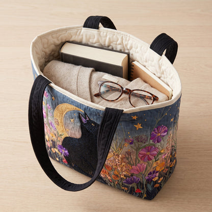 Blossom Night Cat Quilted Tote Bag