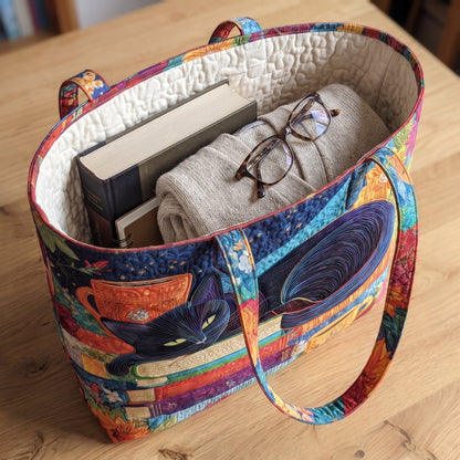 Artisan Bag - Black Cat with Books and Mugs