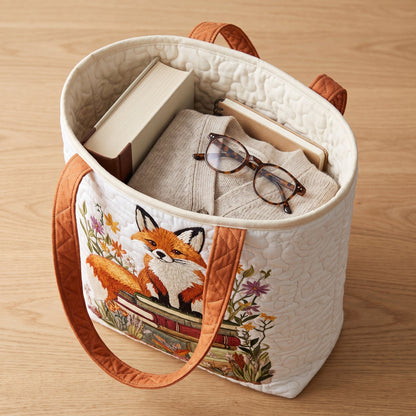 Bookish Fox Quilted Tote Bag